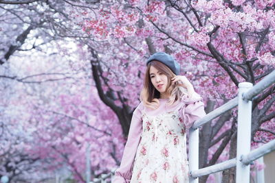 Low angle view of woman in springtime