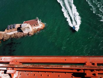 High angle view of boats in sea