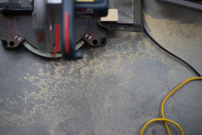 High angle view of machine on table