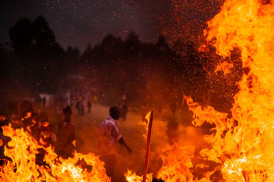 View protestors and bonfire