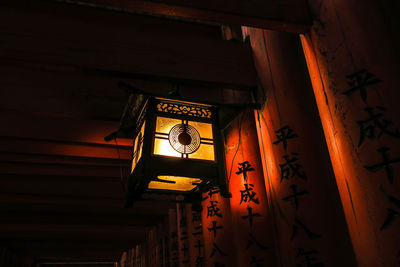 Low angle view of illuminated lantern hanging