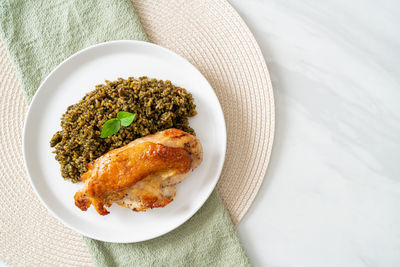 High angle view of food in plate on table