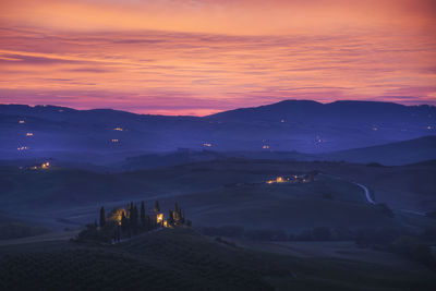 Colourful sunrise in val d'orcia, tuscany