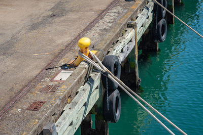 High angle view of nautical vessel on river