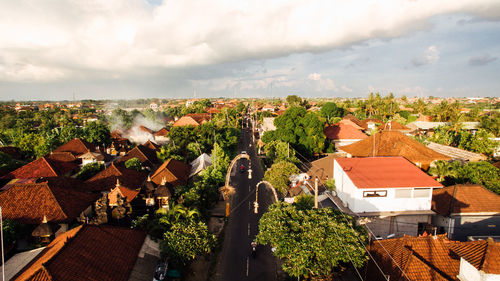 High angle view of townscape against sky