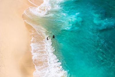 High angle view of people on beach