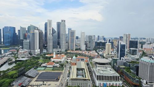 High angle view of cityscape against sky