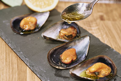 High angle view of food on table