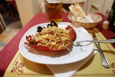 Close-up of food in plate on table