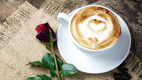 Close-up of cappuccino on table