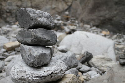 Close-up of stone stack on rock