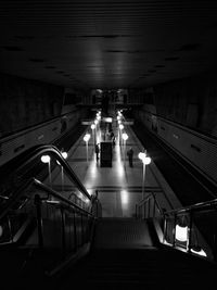 High angle view of staircase at night