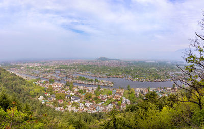 High angle view of townscape against sky