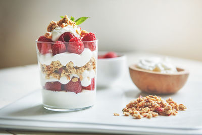 Close-up of food in glass on table