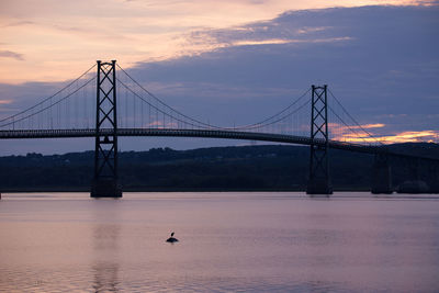 View of suspension bridge over river