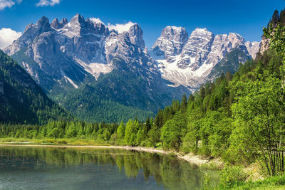 Scenic view of lake with mountains in background
