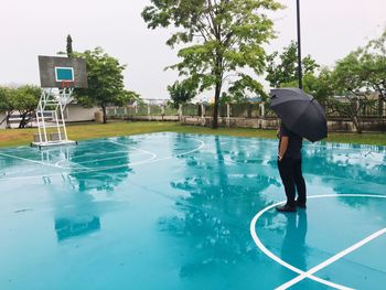 Full length of man in swimming pool against sky