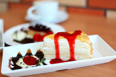 Close-up of pastry in plate