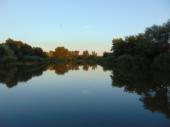 Scenic view of lake against clear sky