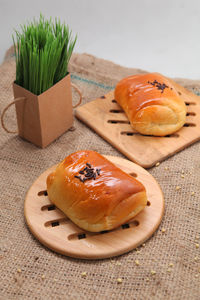 High angle view of breakfast on table