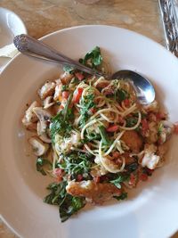 High angle view of meal served in plate