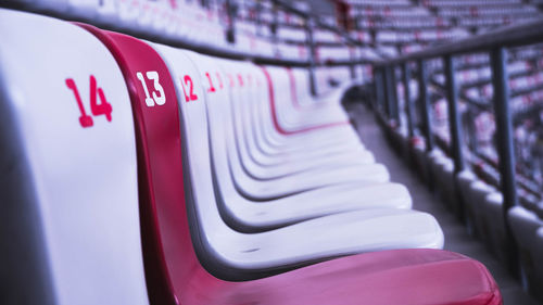 Close-up of empty seats