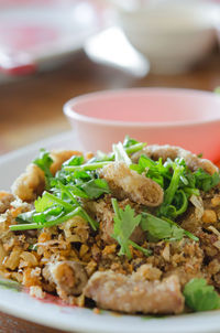 Close-up of meal served in plate