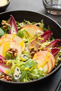 High angle view of fruits in plate