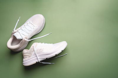 High angle view of white shoes