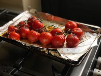 High angle view of roasted tomatoes