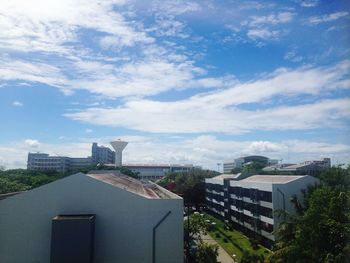 High angle view of buildings against sky