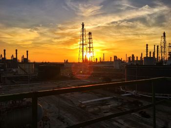 Factory against sky during sunset