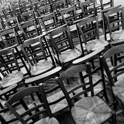 Empty chairs and table in cafe