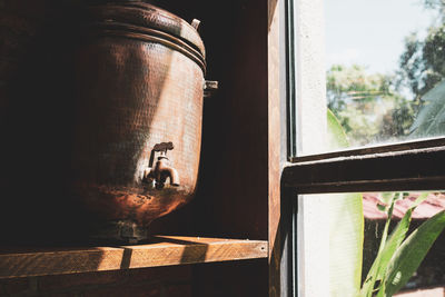 Close-up of food on glass window