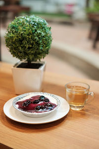 Close-up of breakfast on table