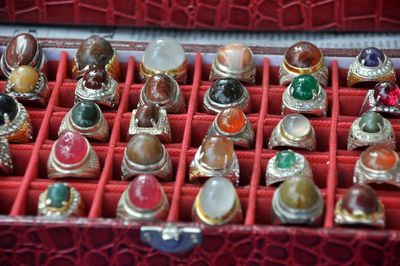 Close-up of rings for sale