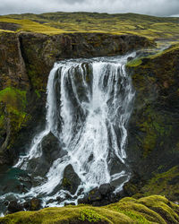 Fagrifoss the beautiful waterfall located in southeast iceland near the lakagígar volcanic region.