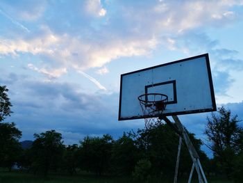 Low angle view of basketball hoop against sky