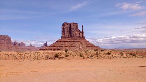 View of rock formations in desert against sky