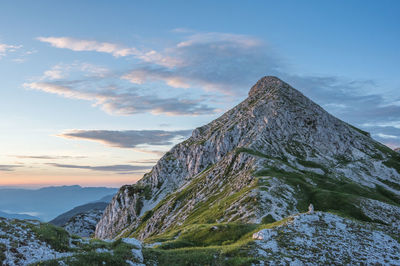 Scenic view of mountain against sky during sunset