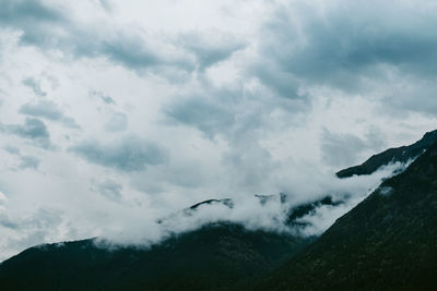 Scenic view of mountains against cloudy sky