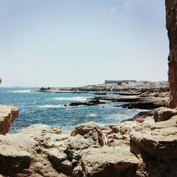 Scenic view of sea against clear sky