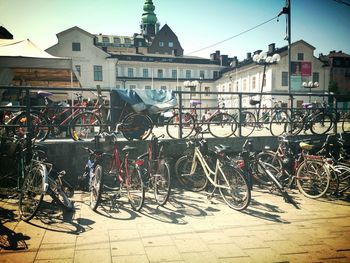 Bicycle parked in front of building