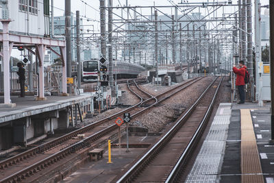 Train on railroad station platform