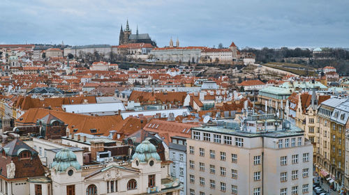 High angle view of buildings in city