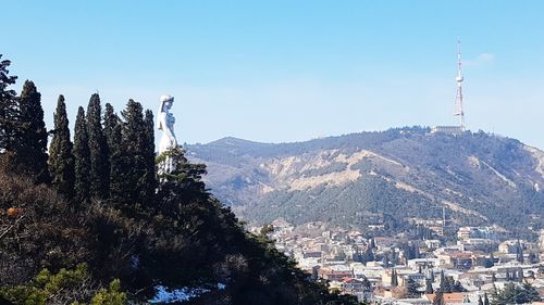 View of mountain range against clear sky