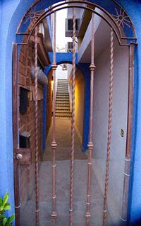 Blue door of building