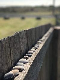 Close-up of wooden posts on fence