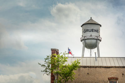 Low angle view of water tower against sky in griene,  texas