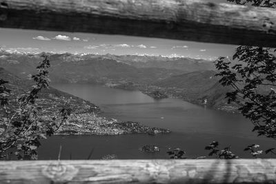 Scenic view of lake by mountains against sky